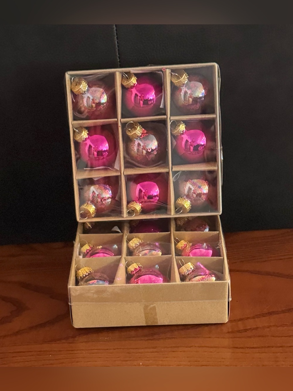 Pink Glass Holiday Ornaments -2 Sets of 9-Packs